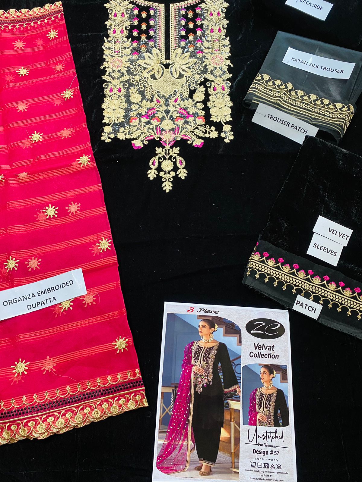 velvet embroidery 3pc