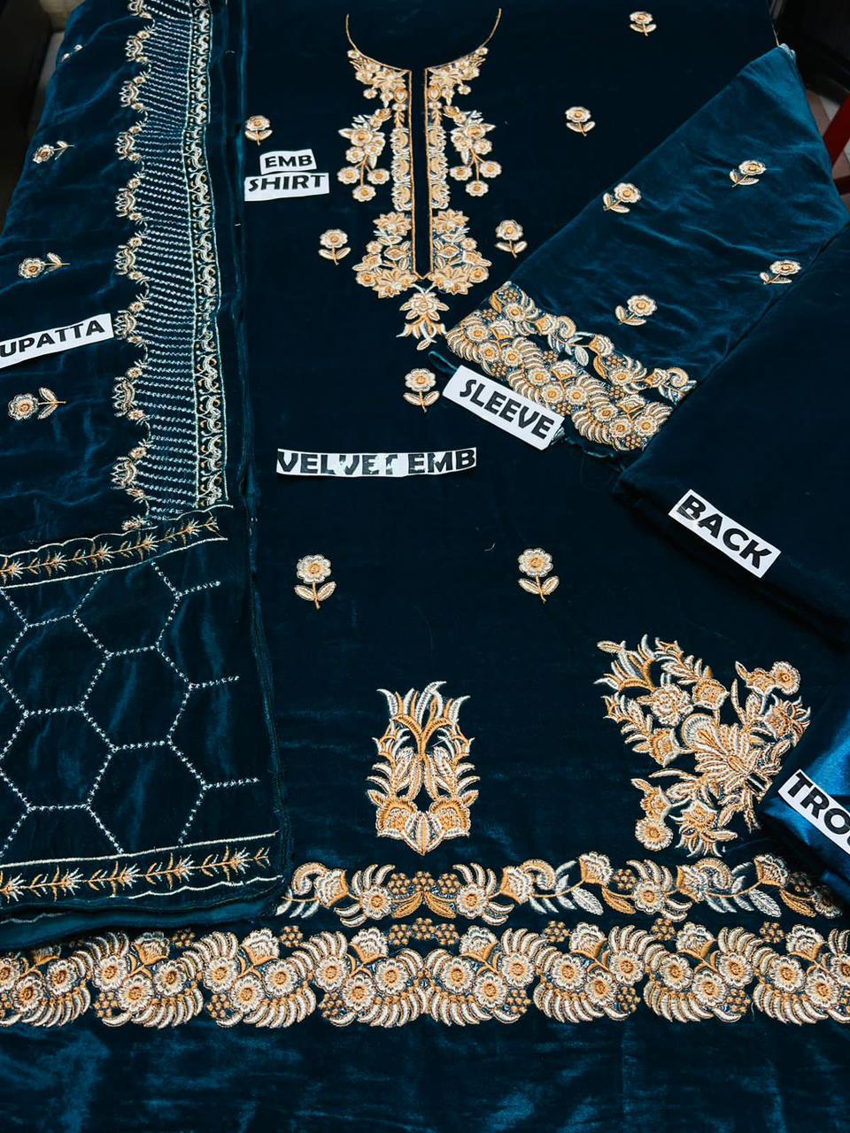 VELVET HEAVY SHAWL emb 3pc