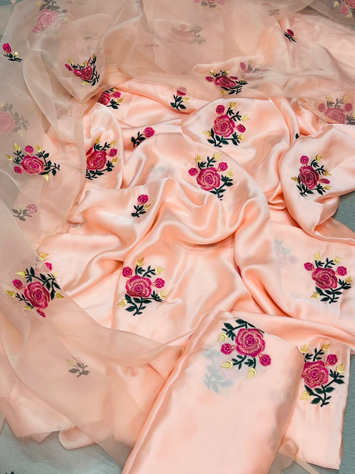 Elegant Embroidered shamooz silk 3PC