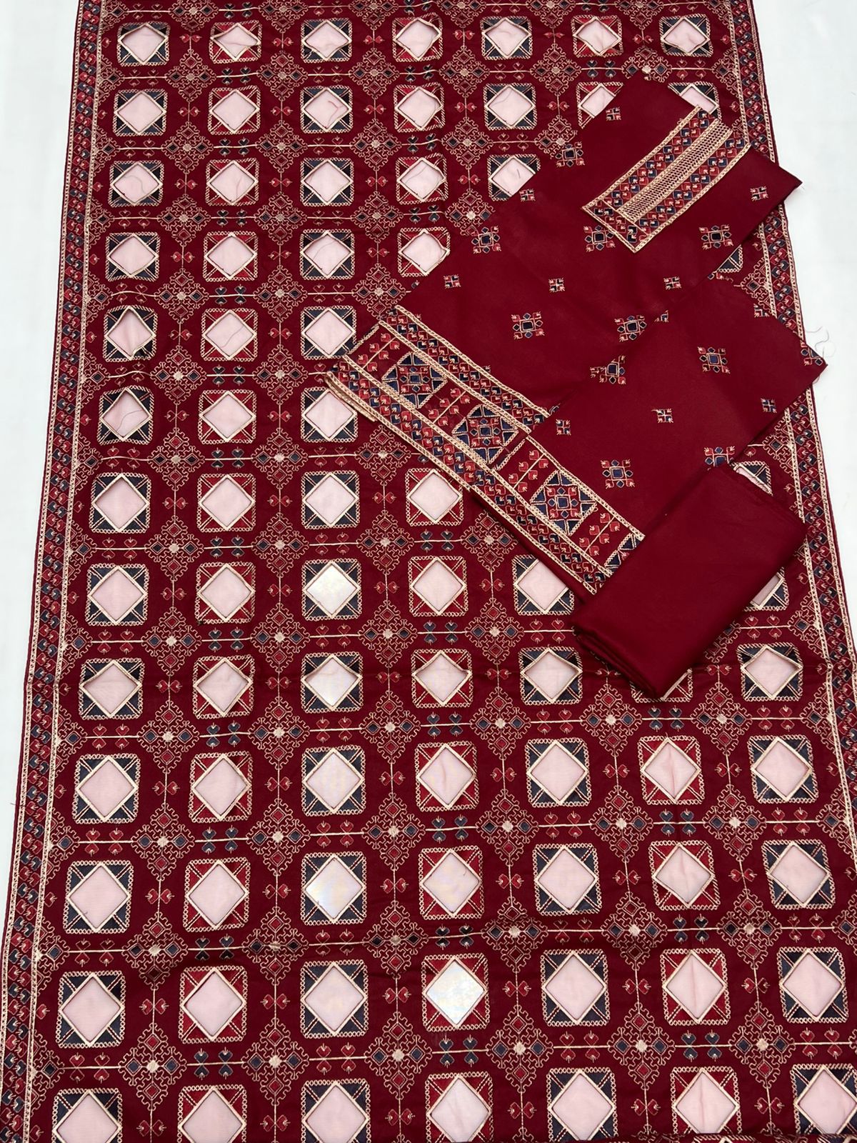 Elegant Emb LASER CUT SHAWL 3PC