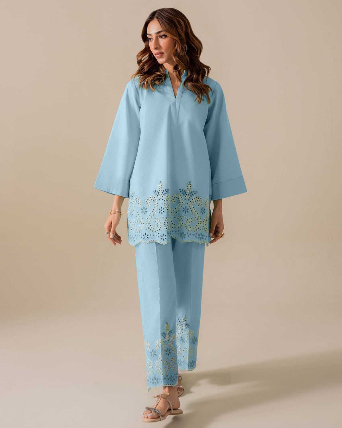 Elegant EMB 2pcs Shirt&trouser