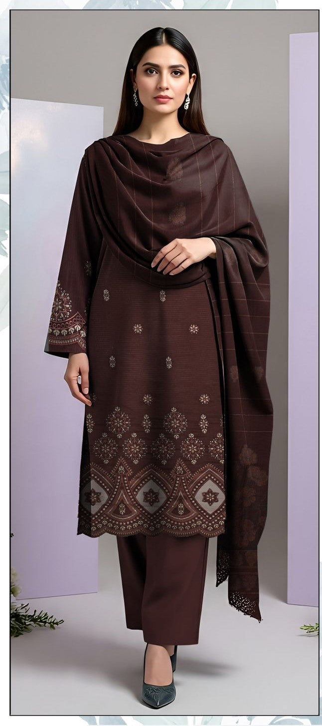 Elegant Emb velvet shawl 3PC