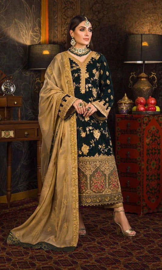 Velvet embroidered fancy 3pc