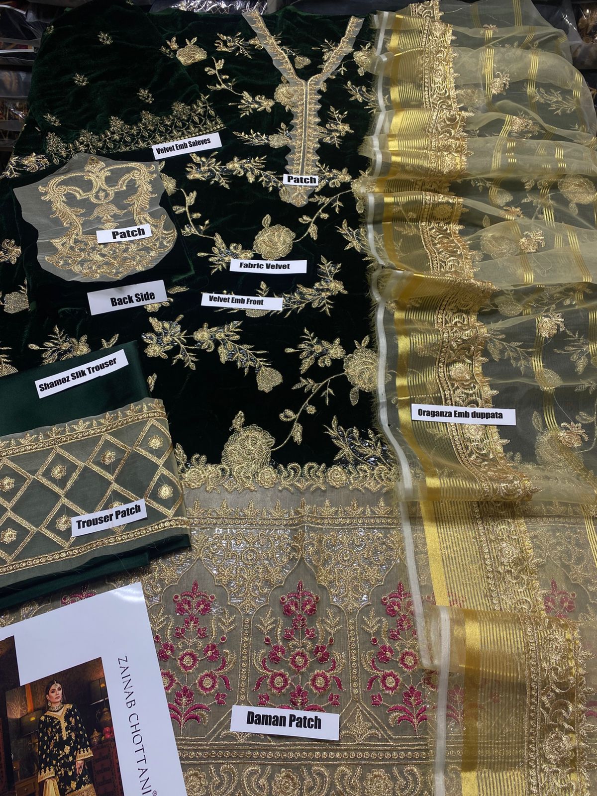 Velvet embroidered fancy 3pc