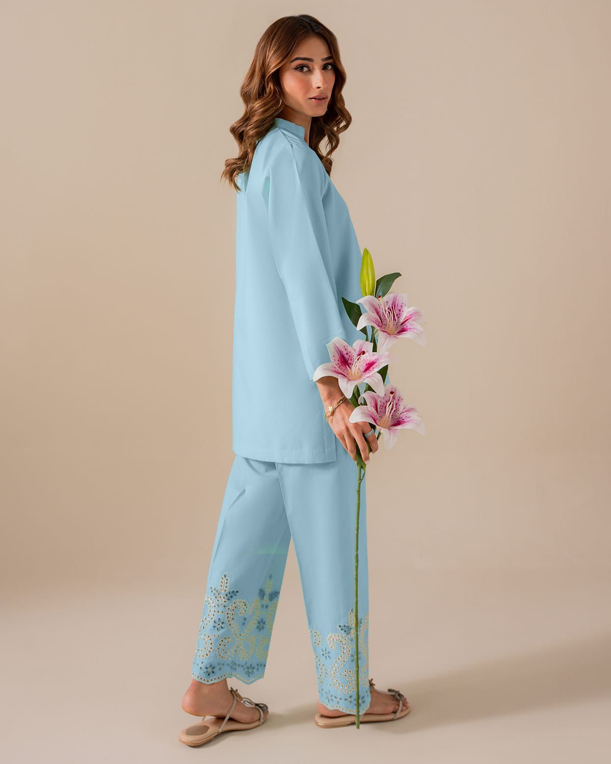 Elegant EMB 2pcs Shirt&trouser