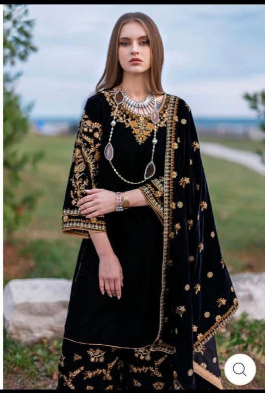 Velvet heavy embroidery fancy 3pcs