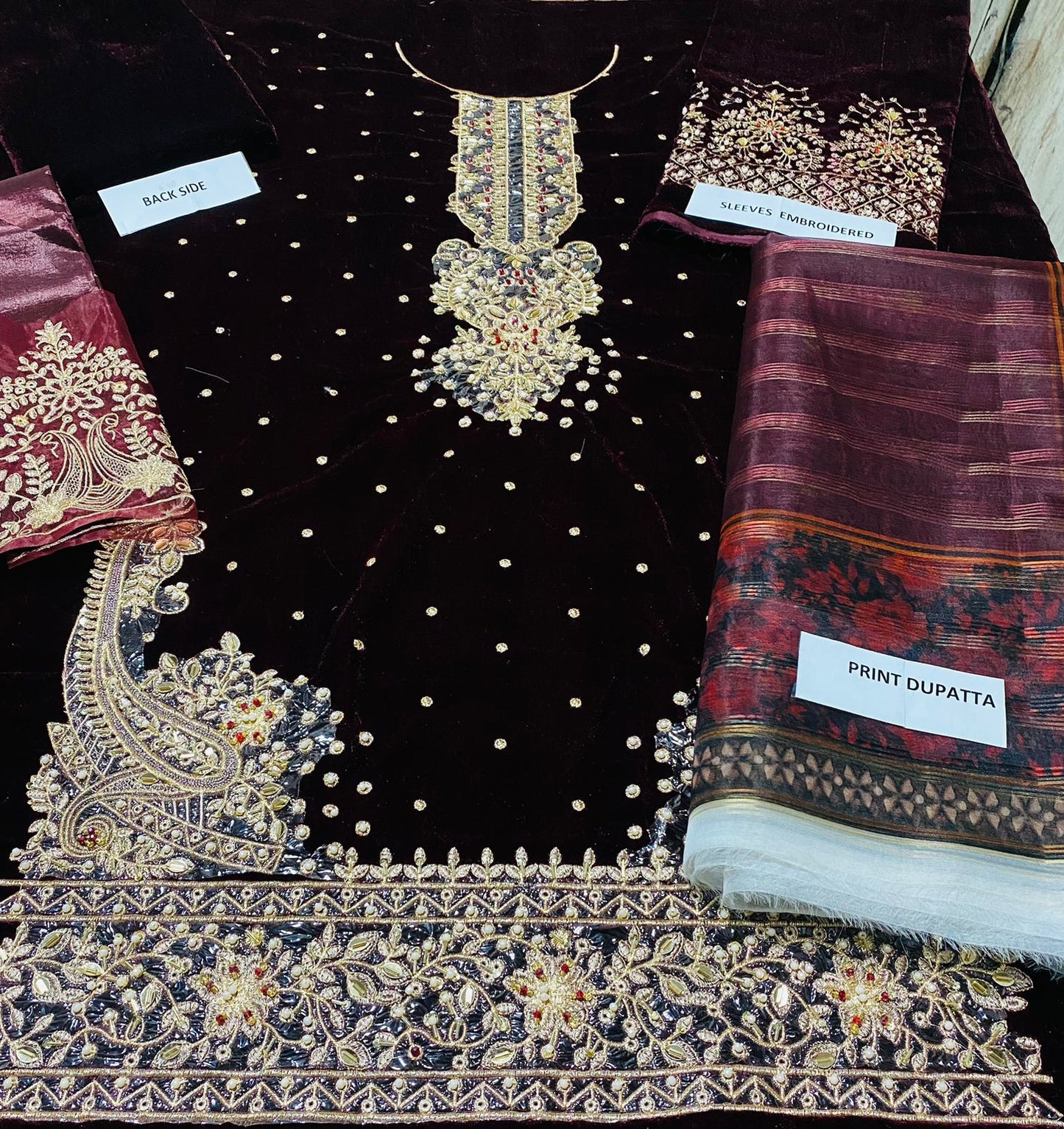 Velvet heavy embroidered 3PC