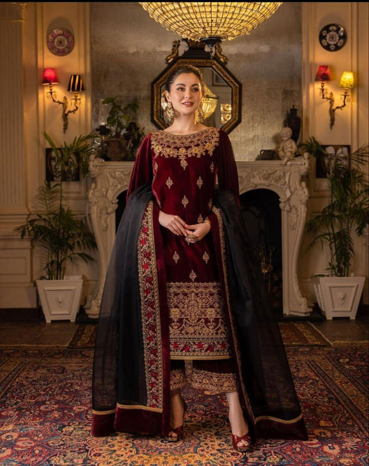 Velvet heavy embroidery 3Pc