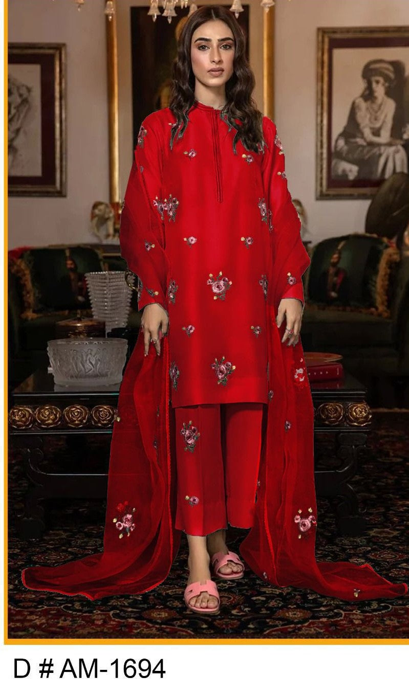 Elegant Embroidered Silk 3PC