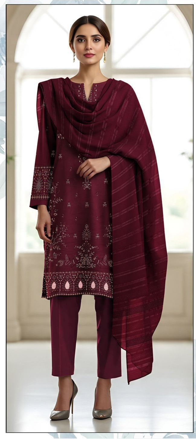 ELEGANT Emb Velvet SHAWL 3PC