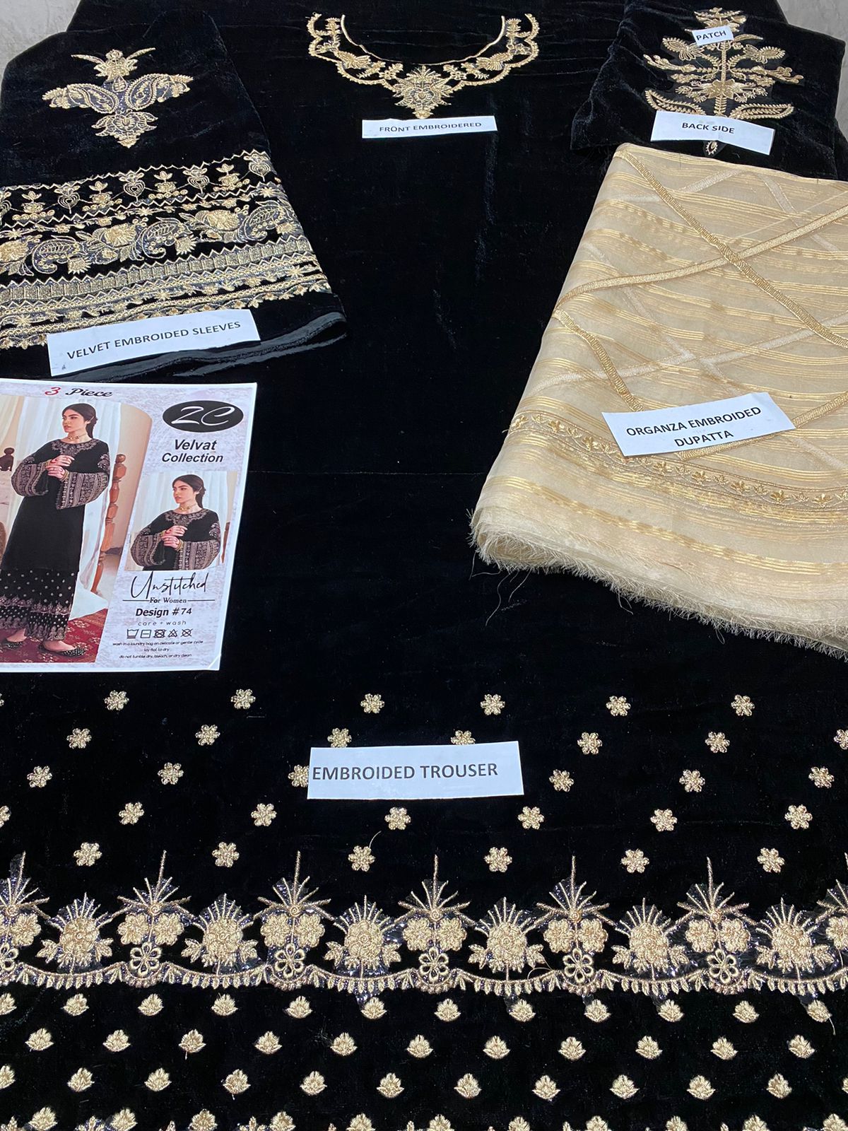 Velvet embroidery 3pcs fancy