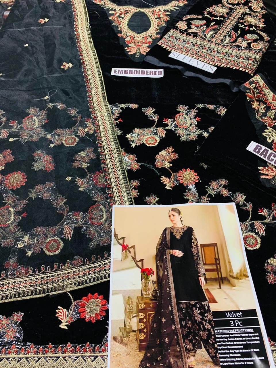 Velvet heavy embroidery 3Pcs