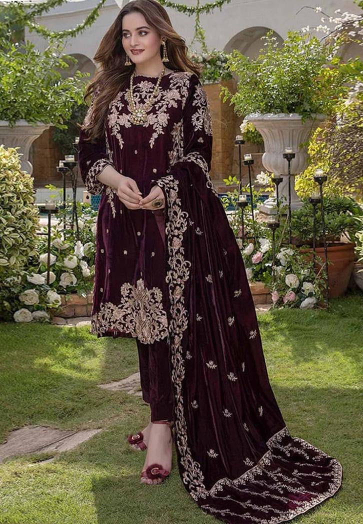 velvet heavy embroidery 3pc