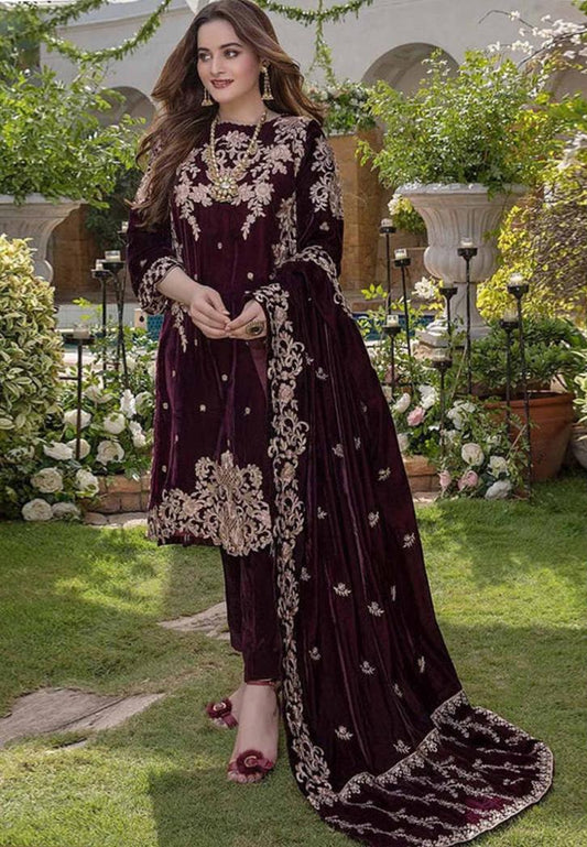 velvet heavy embroidery 3pc
