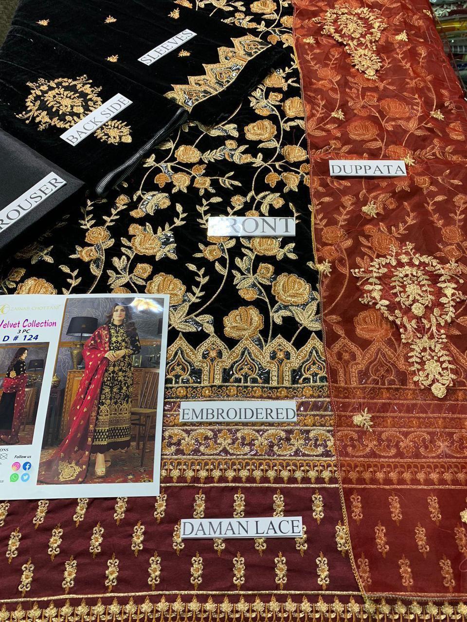 velvet heavy embroidery 3pcs
