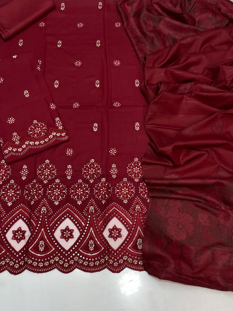 Elegant Emb Velvet Shawl 3PC